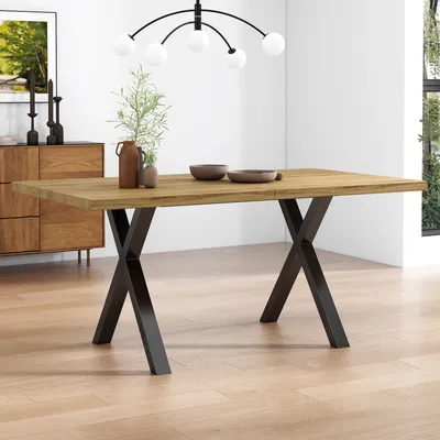 Modern Dining Table Wrought Iron Material Rectangular Dining Table, Coffee Table with Crossed Legs Size 140*80*76cm