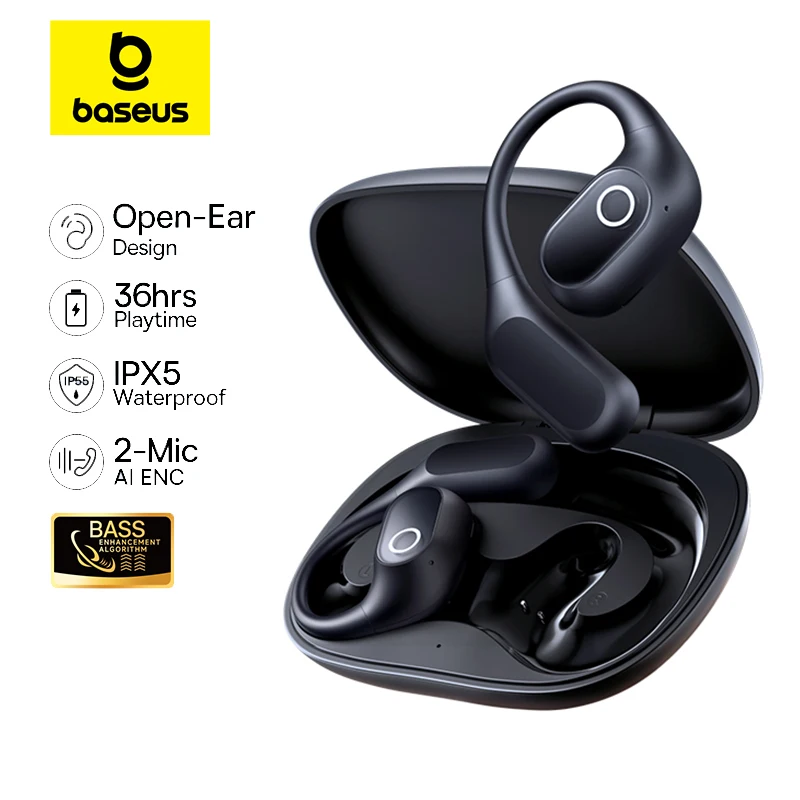 Baseus Eli 2i Fit Open-Ear-Kopfhörer, echte kabellose Bluetooth 6.0-Ohrbügel-Kopfhörer, IPX5 wasserdichte Sport-Ohrhörer, Bass-Boost Image