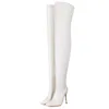 Elastische Damen-Oberschenkelhohe Stiefel, superhohe Absätze, Overknee-Stiefel, Schwarz, Weiß, lange Tanz-Nachtclub-Schuhe, Damen, große Größe 48