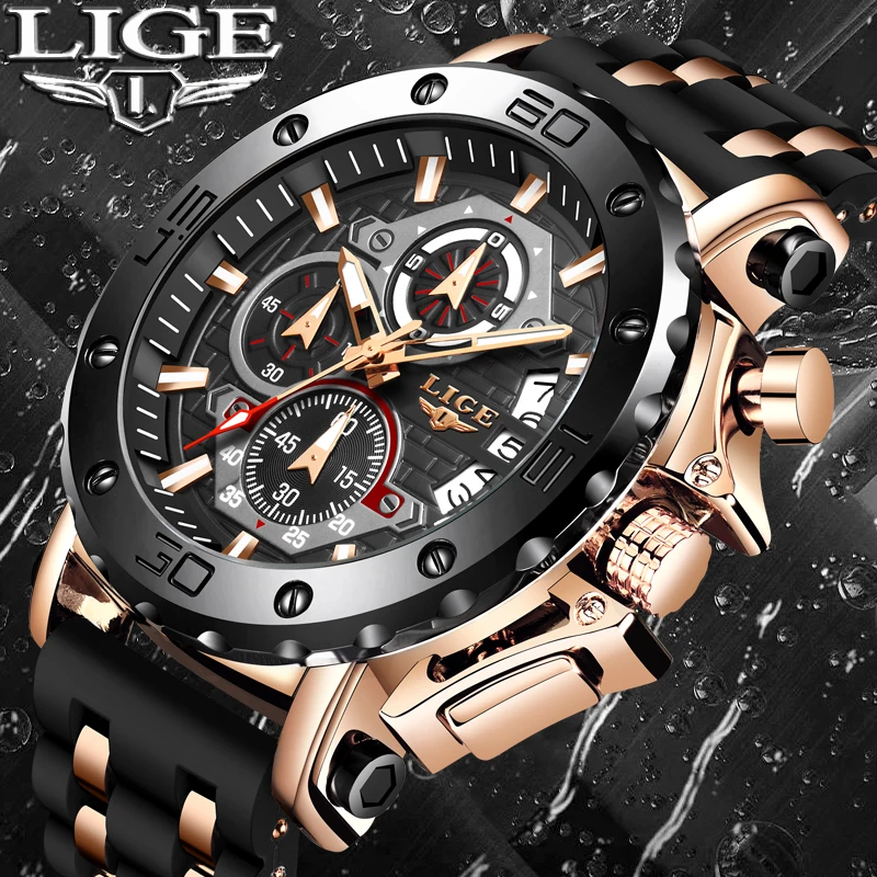 2023 neue Business Silikon Herren Uhren LIGE Top Marke Luxus Quarzuhr Für Männer Wasserdichte Sport Große Zifferblatt Militär Armbanduhr Image