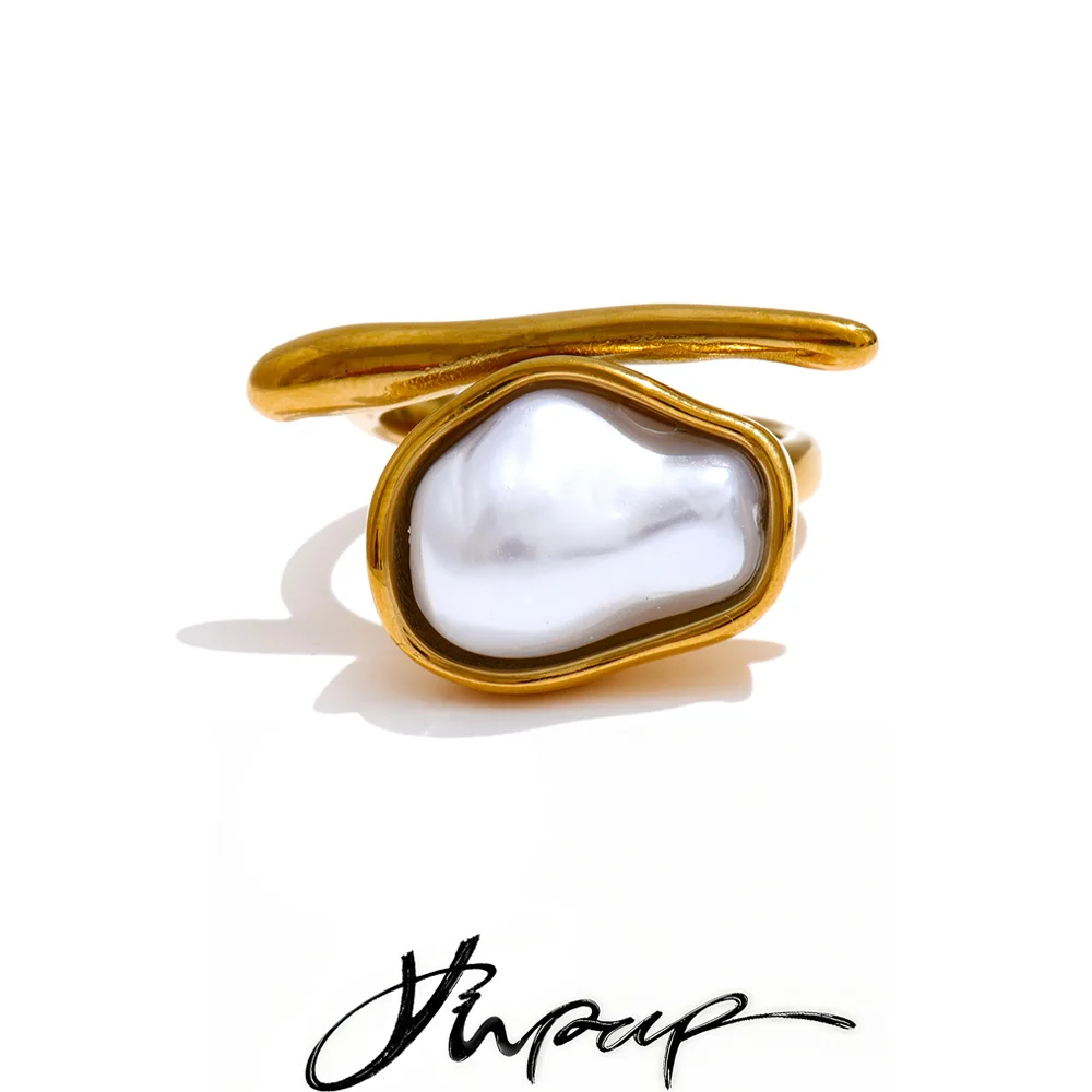 Yhpup 2025 Barock-Vintage-Ring mit simulierten Perlen für Damen, 18 Karat vergoldet, unverwechselbarer, modischer, attraktiver Finger-Charm-Schmuck Image
