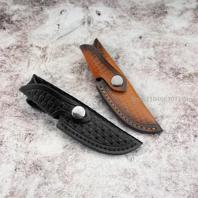 Outdoor Fixed Blade Knife Holster Checkered Handmade Knife Pouch Leather Knife Straight Knife Sheath Easy To Carry