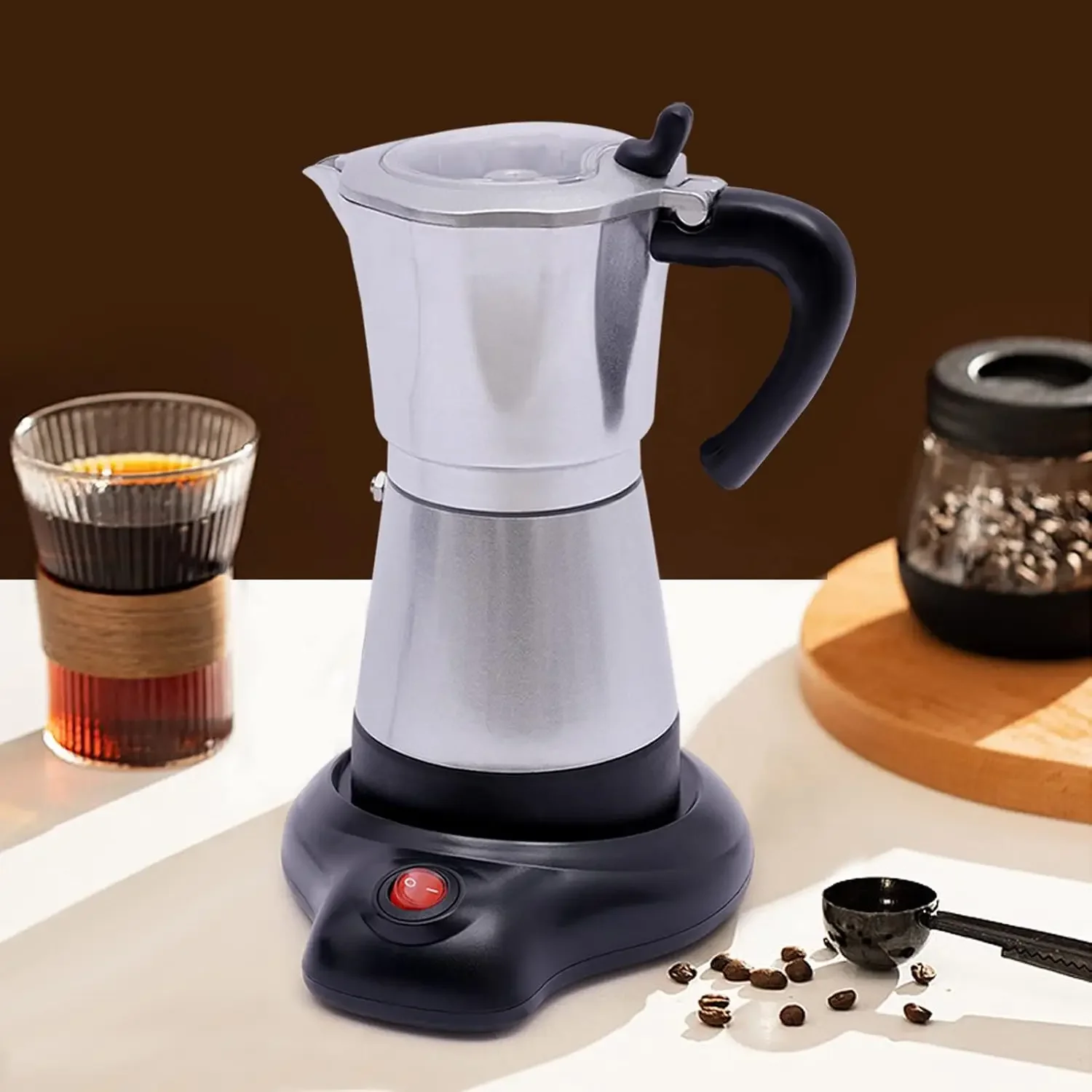 Espressomaschine, Espressomaschine, 300 ml, 480 W elektrischer Espressokocher, 360 ° Drehbare Kaffeemaschinen für Familien
