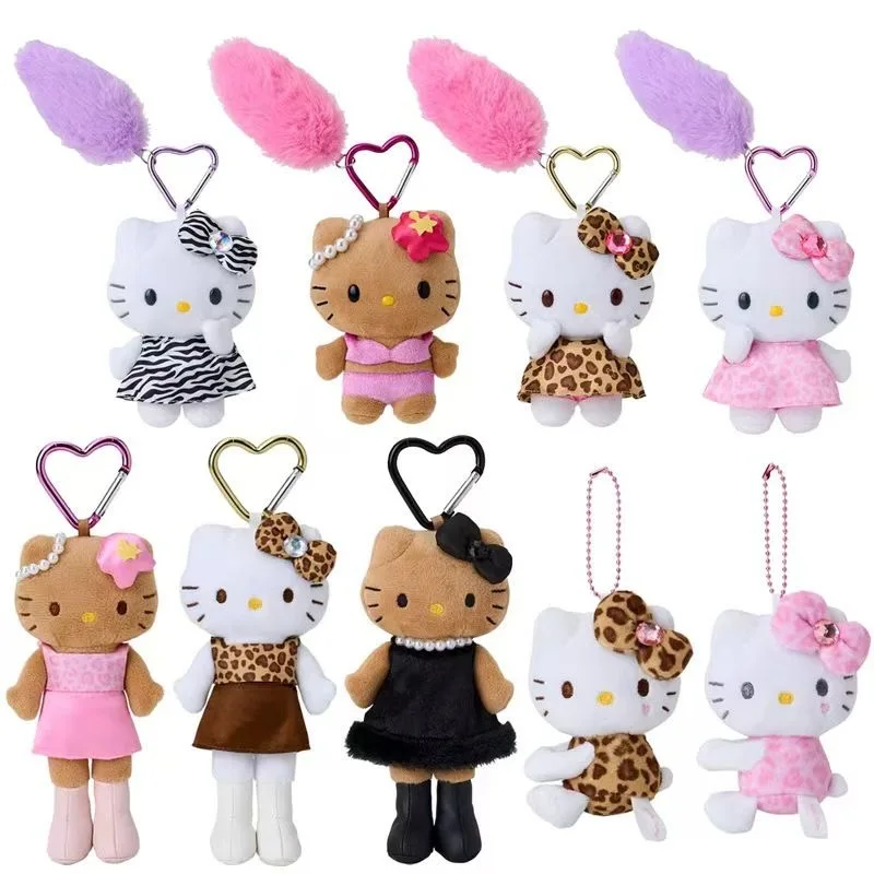 Portachiavi Peluche Kawaii Sanrio Hello Kitty dalle Gambe Lunghe, Pelle Nera, Ciondolo Cartone Animato Carino, Bambola 16CM, Giocattolo, Pendente per Zaino, Regalo