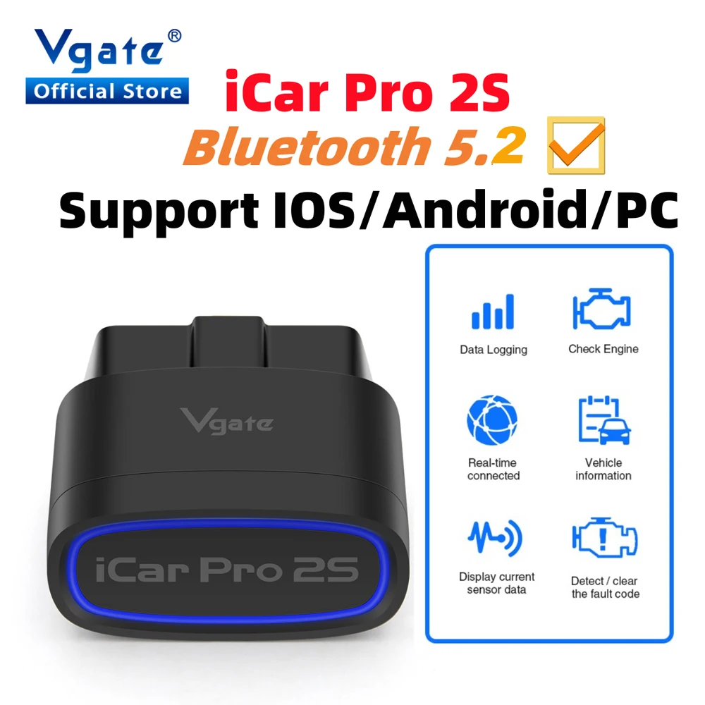 Vgate iCar Pro 2S ELM327 Bluetooth V5.2 Auto-OBD-Scanner, verbessertes EV-Auto-Diagnosetool BimmerCode für IOS Android Energy Auto Image
