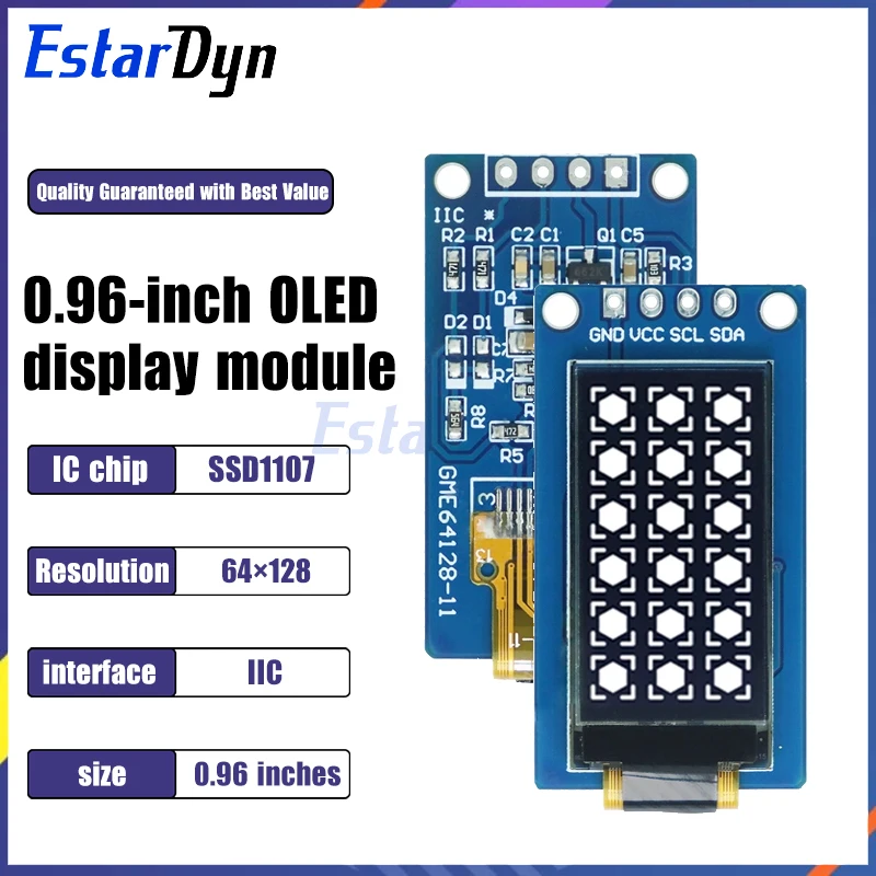 0,96 Zoll OLED-Display 64x128 SSD1107 Vertikales Bildschirmmodul mit Weiß für Arduino Raspberry Pi ESP32 DIY Image