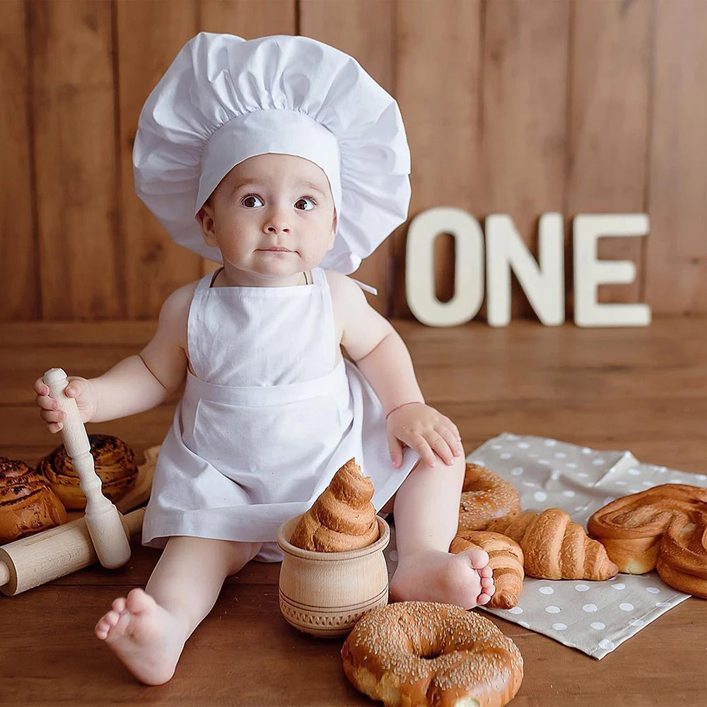 Baby Fotografie Cosplay Kostüme Koch Schürze Hut für Kinder Kostüme Chef Baby Koch Kostüm Baby Fotografie Prop 2 teile/s Image