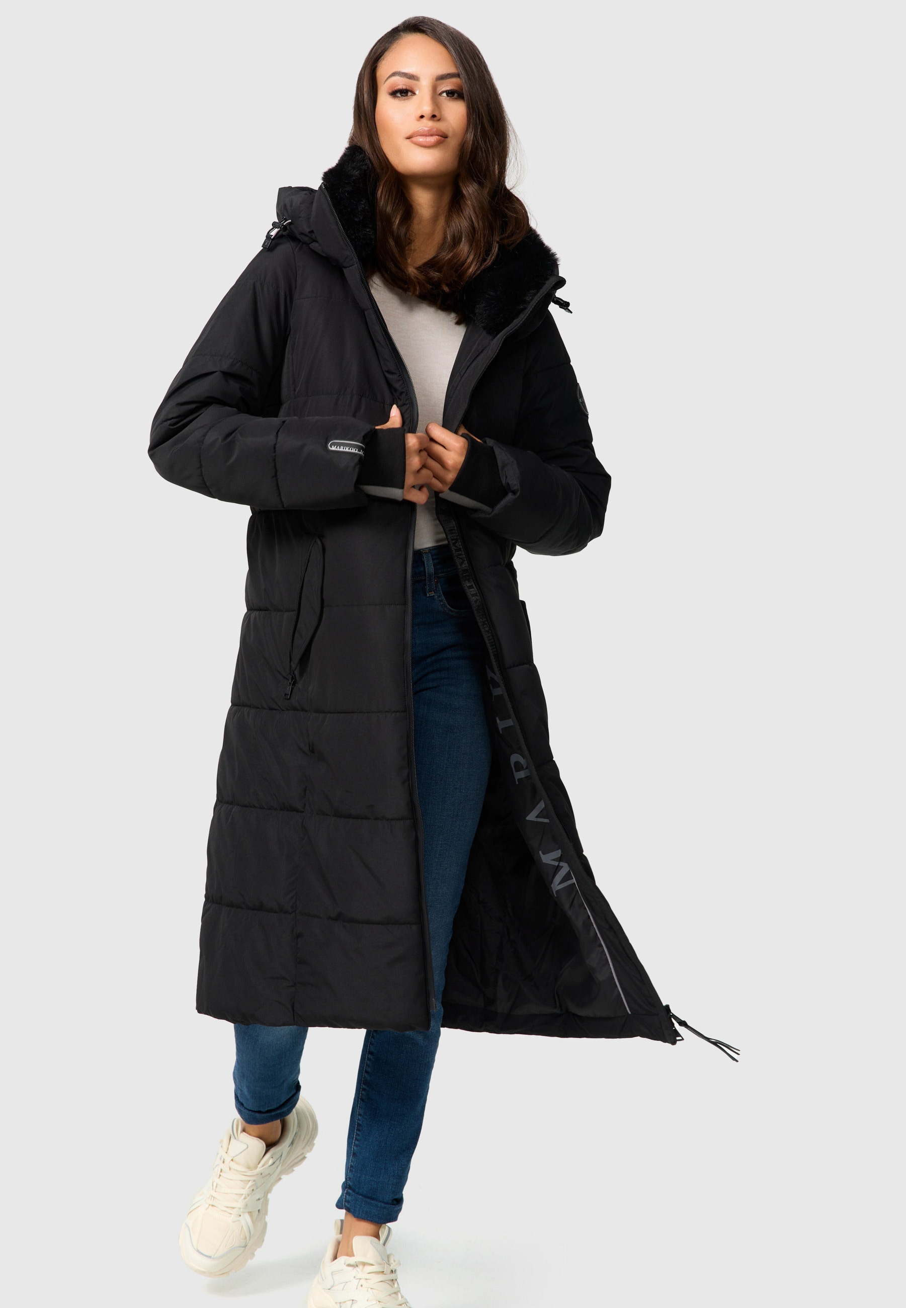 Steppjacke MARIKOO "Zuraraa XVI", Damen, Gr. 3XL, schwarz, Obermaterial: 100% Polyester; Innenmaterial: 100% Polyester; Fütterung & Wattierung: 100% Polyester, Jacken, langer Winter Mantel gesteppt Image