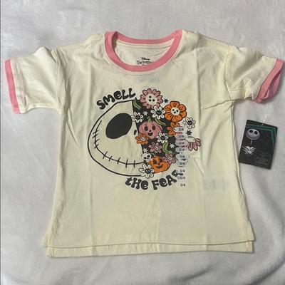 Disney Shirts & Tops | Disney Kids Jack Skellington Floral T-Shirt - Cream And Pink | Color: Cream/Pink | Size: 3/4, 7/8, 10/12