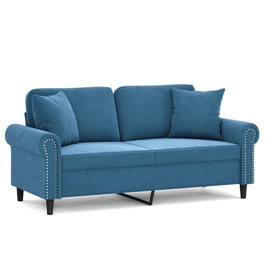 vidaXL 2-Sitzer-Sofa mit Zierkissen Blau 140 cm Samt Image