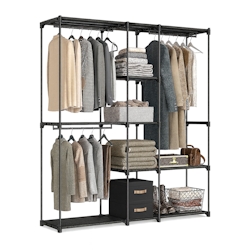 Relaxdays Garderobe, offener Kleiderschrank, Ablagen & Kleiderstangen, Kleiderständer, flexibles Stecksystem, schwarz