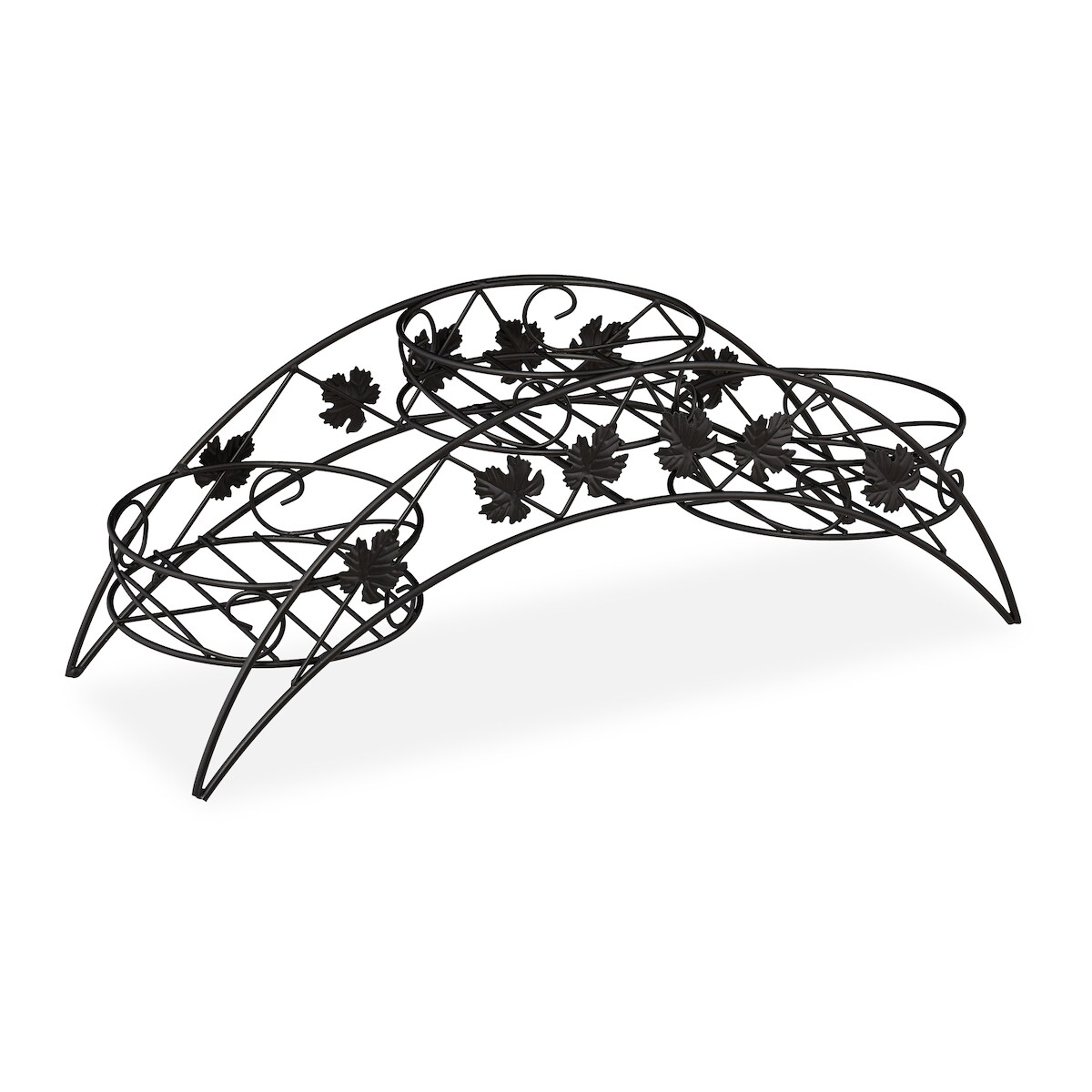Relaxdays Blumentreppe, 3 Ablagen, gebogener Pflanzenständer, In- & Outdoor, antik, Eisen, HBT 21 x 55 x 19 cm, schwarz Image