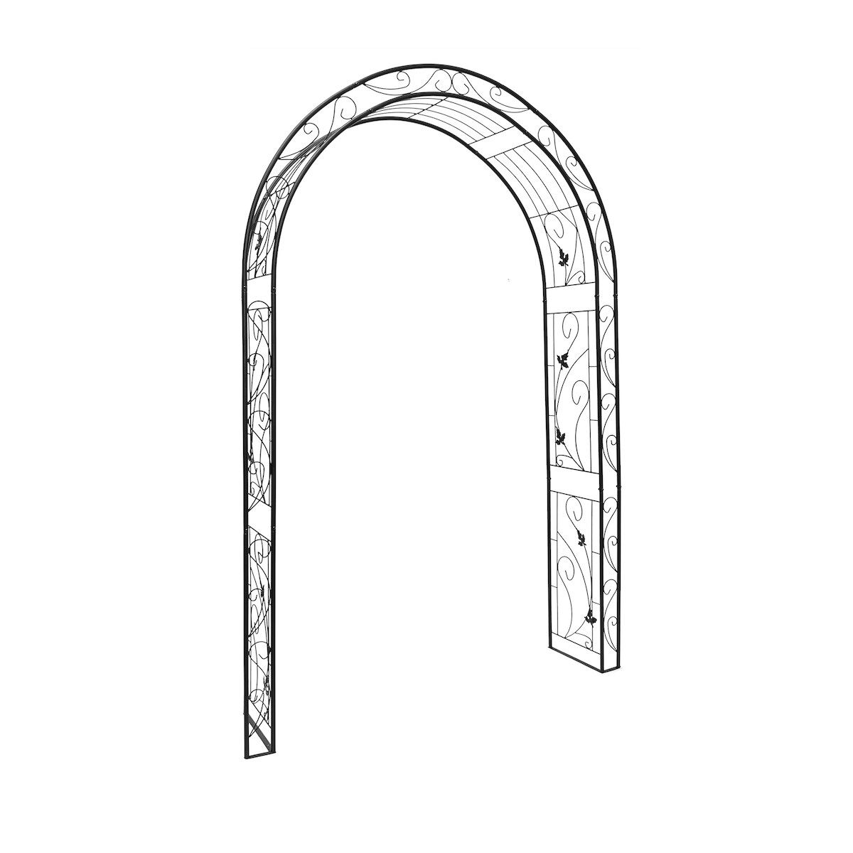 Relaxdays Rosenbogen Blatt, HxBxT:226x144x36,5cm, Rankhilfe & Torbogen für Kletterrosen, Eisen, 6 Heringe, schwarz Image