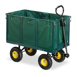 Relaxdays Gartenwagen, großer Bollerwagen mit klappabren Seitenteilen, herausnehmbare Plane mit Griffen, bis 500kg, grün Image