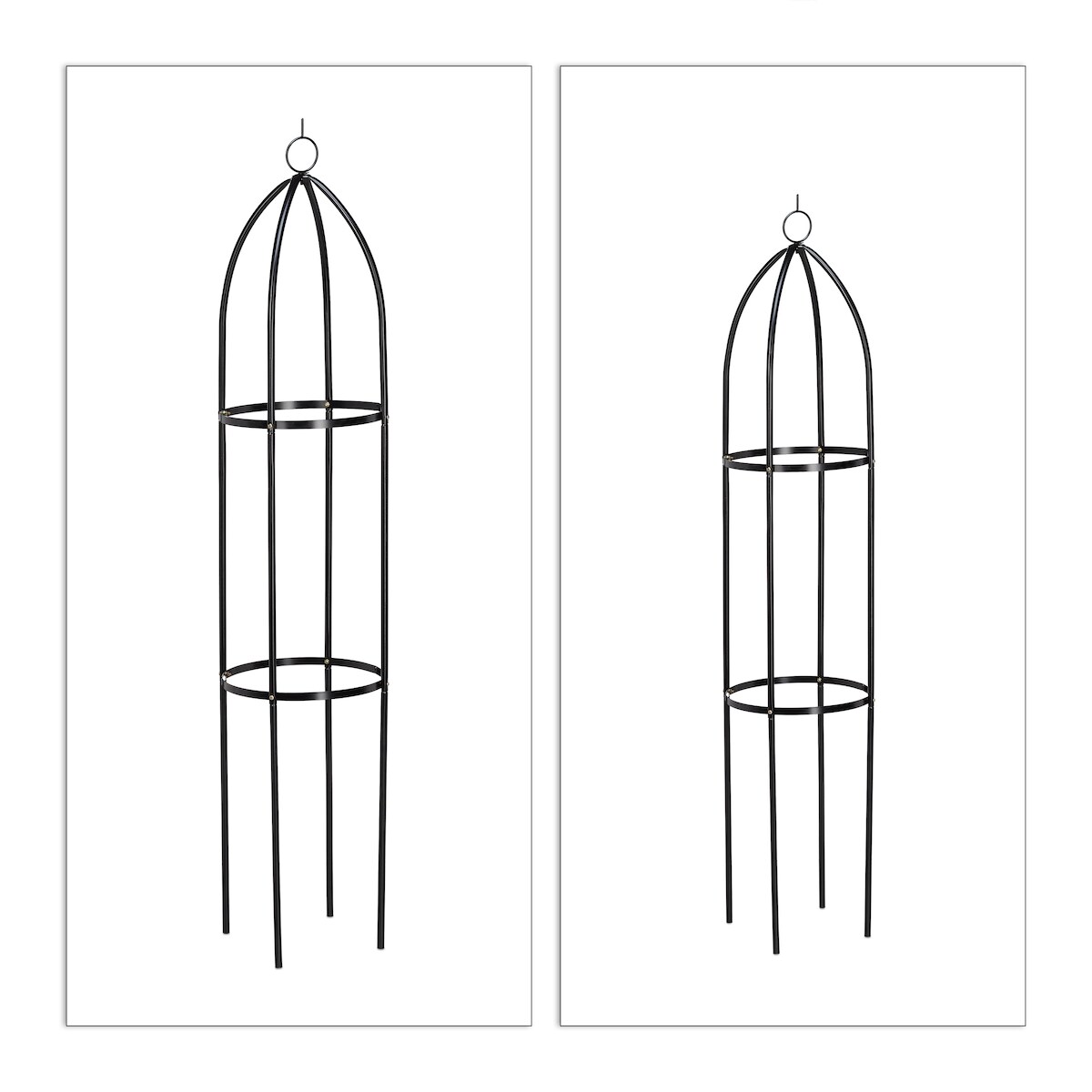 Relaxdays Rankturm 2er Set, freistehend, Rankhilfe für Rosen, Kletterpflanzen, wetterfest, H: 139 cm & 149 cm, schwarz Image