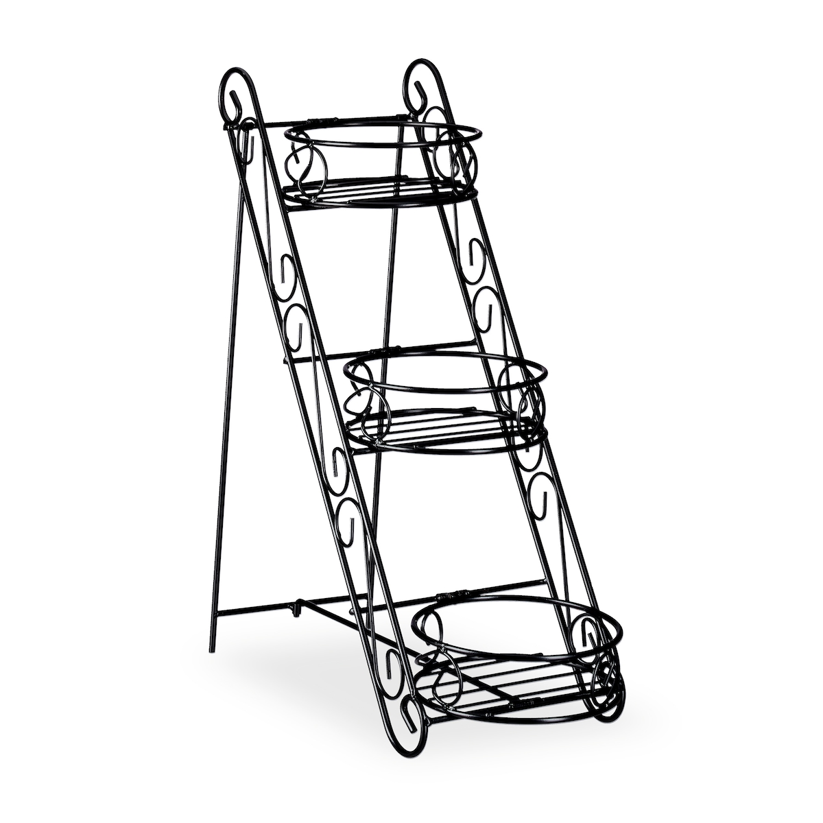 Relaxdays Blumentreppe Metall, 3 Ablagen, dekorativ, Pflanzentreppe Indoor & Outdoor, HBT 53,5 x 20 x 45,5 cm, schwarz Image