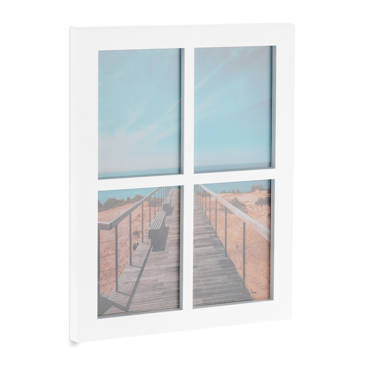 Relaxdays Bilderrahmen, Wandaufhängung, Galerierahmen für 4 Fotos in 18x13, Fotocollage Familie, HxB 44x33,5 cm, weiß Image