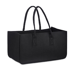 Relaxdays Kaminholztasche aus Filz, tragbarer Feuerholzkorb, faltbarer Zeitungshalter HxBxT: 25 x 25 x 50 cm, schwarz Image