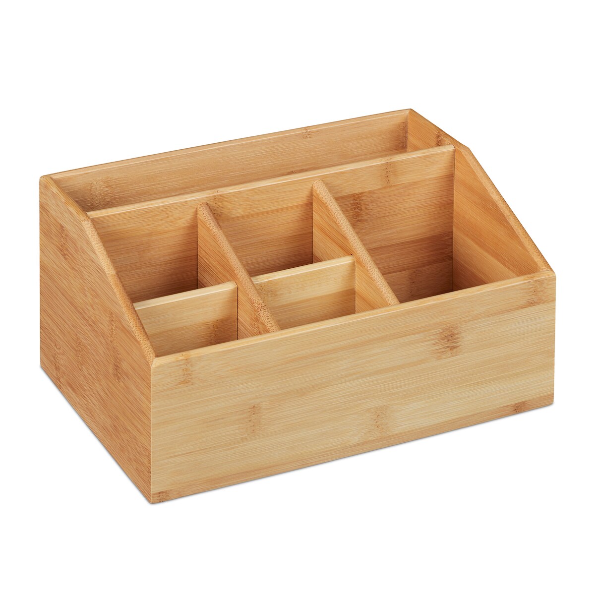 Relaxdays Schreibtisch Organizer, Bambus, 6 Fächer, Stiftehalter Büro und zuhause, Tischorganizer HBT 14x28x20 cm, natur Image