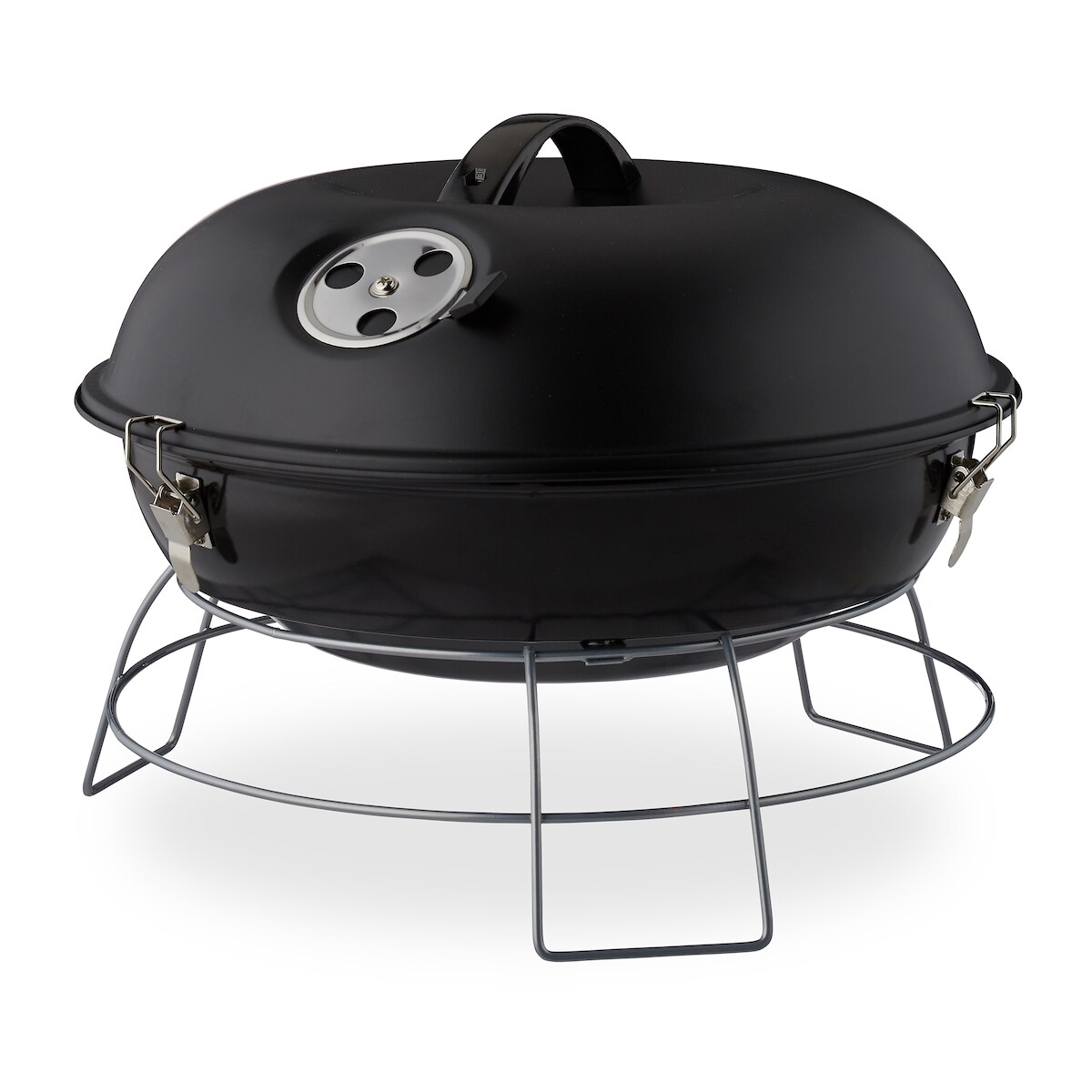 Relaxdays Kugelgrill, tragbar, mit Deckel, leckeres BBQ, Picknickgrill mit großer Grillfläche, Holzkohle, Ø36cm, schwarz Image