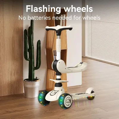 Kids Scooter 3 Wheels Kick Scooter with Light Up Wheels Music Lights Adjustable Height Foldable Scooter for 2-8 Years Children