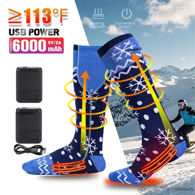 Electric Heated Socks Battery 6000mah Powered Cold Weather Heat Socks for Men Women Riding Camping Hiking Motorcycle Foot Warmer