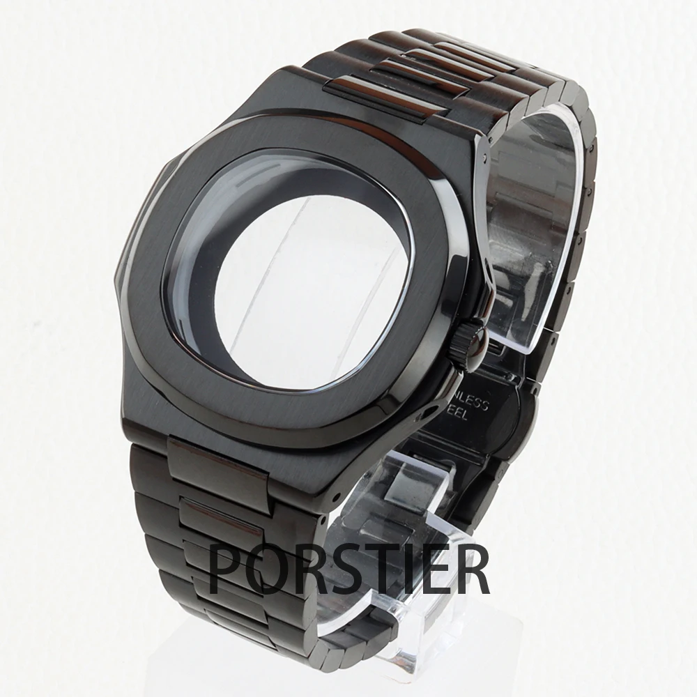 Schwarz PVD 40mm Uhrengehäuse Teile Armband für modifizierte Nautilus Seiko NH34 NH35 NH36 NH38 Uhrwerk 30,5mm Saphirglas Image
