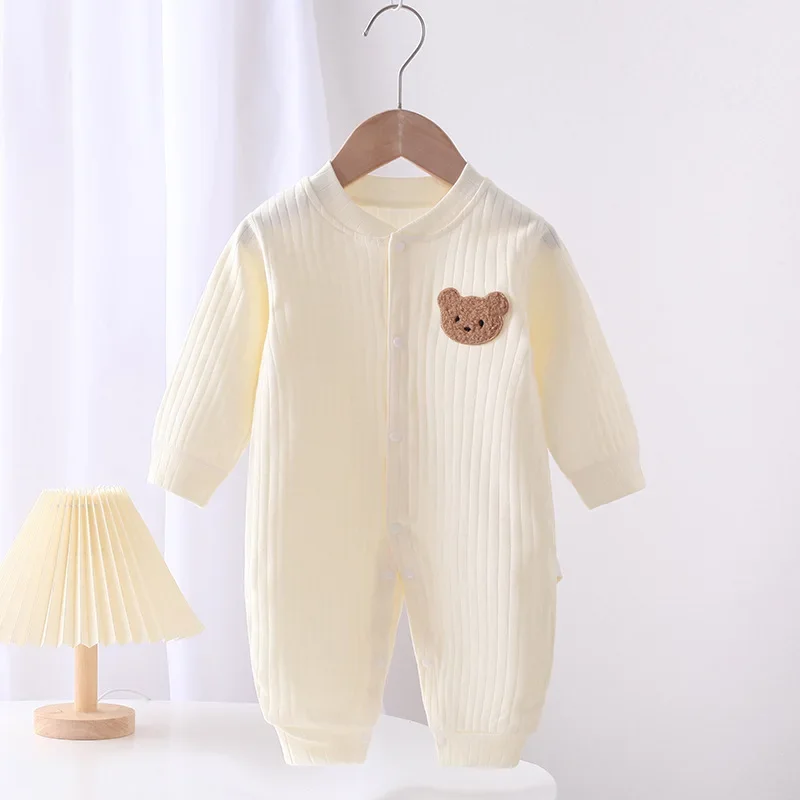 Babykleidung für Jungen und Mädchen, Neugeborenen-Body und einteilig, einfarbig, 100 % Baumwolle, 0–24 Monate, langärmeliges Loungewear-Outfit Image