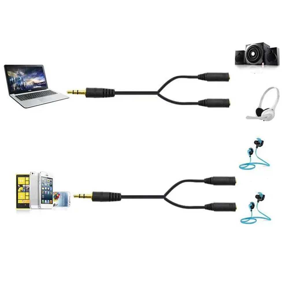 2 Packungen Kopfhörer-Splitter, 3,5-mm-Verlängerungskabel, Audio-Stereo-Y-Splitter (Hi-Fi-Sound), 3,5-mm-Stecker auf 2 Anschlüsse, 3,5-mm-Buchse Image