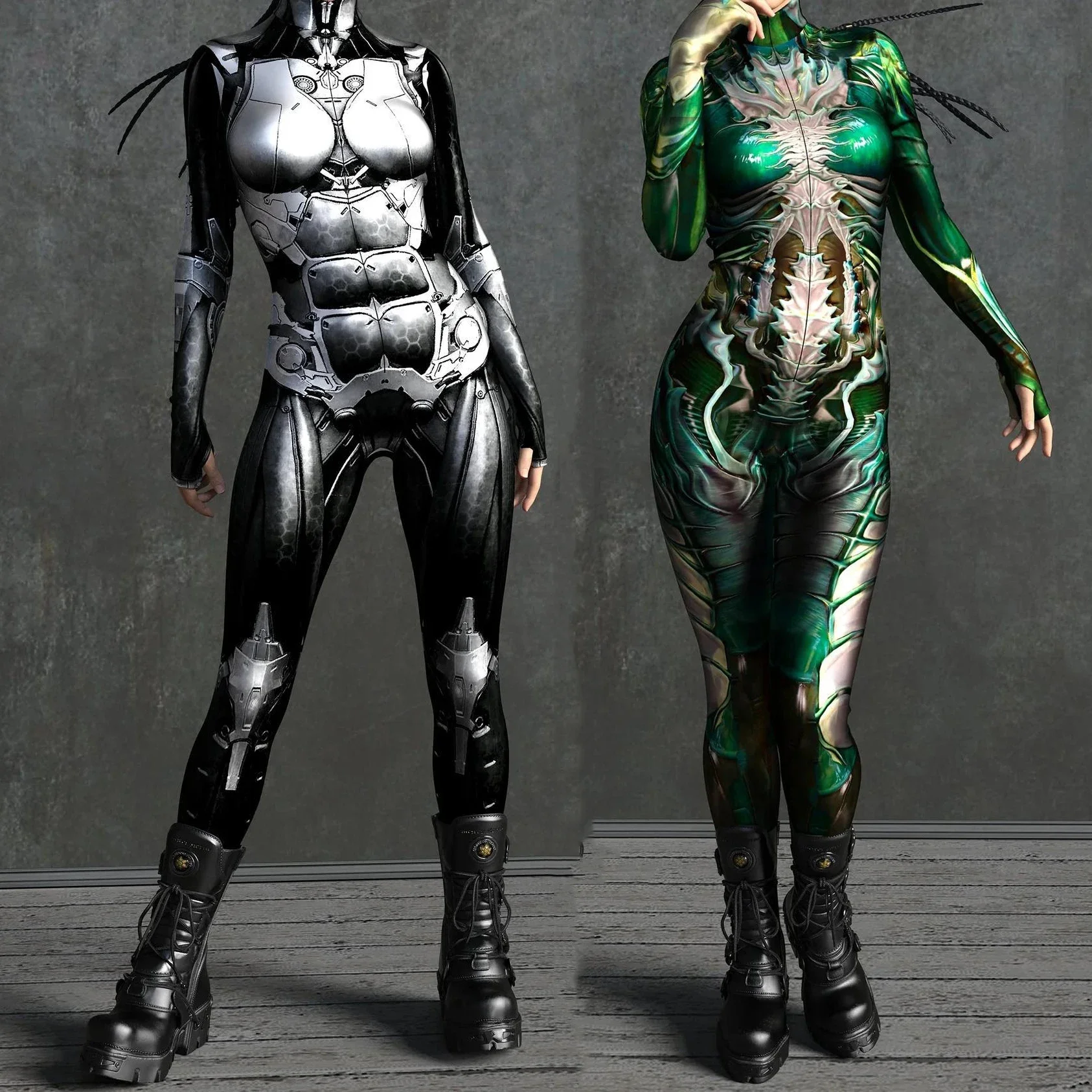 Mechanische Rüstung Cosplay Kostüm 3D Druck Overall Für Frau Halloween Party Karneval Strampler Punk Zeigt Body Zipper Zentai Image