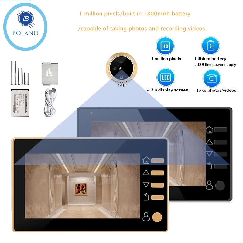 Neuer 4,3 Zoll Guckloch 140 ° Intelligente Video-Türklingeln, Türspion, Kamera, Sicherheitsmonitor, 1080P HD, visuelle Türklingel Image