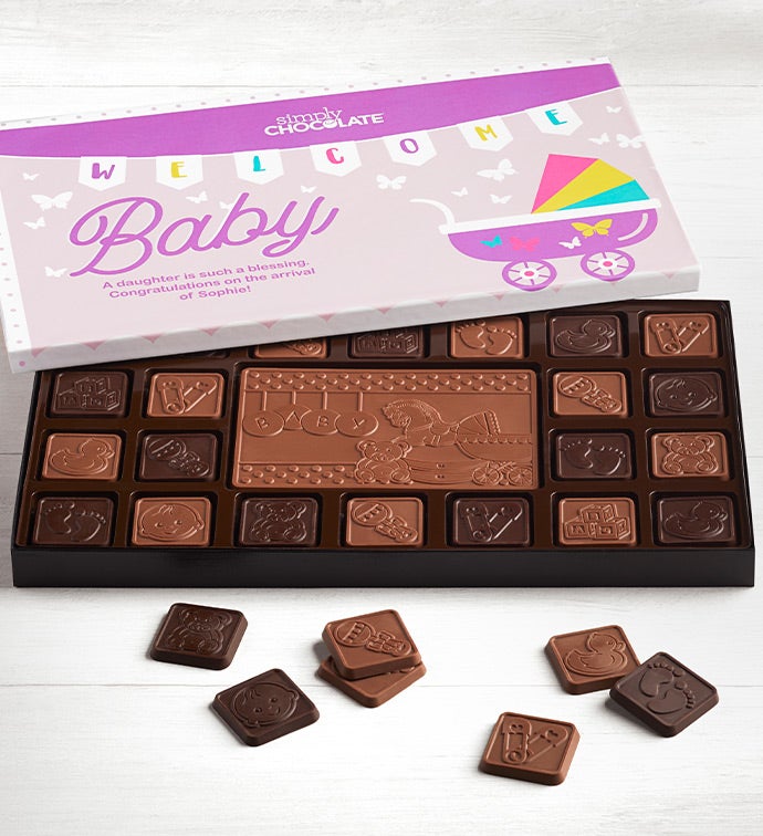 Welcome Baby Chocolates -It's A Girl 45 Ct - L Lb, Family Item Food Gourmet Candy Confections Chocolate, Gifts by Simply Chocolate