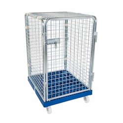 Oswald Transportgeräte Rollbehälter niedrig, 5-seitig, Diebstahlschutz, Rollplatte aus Kunststoff, 724 x 815 x 1.220 mm, 500 kg, Nutzhöhe 995 mm, Kieselgrau Image