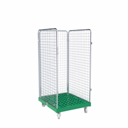 Oswald Transportgeräte Rollbehälter mittel, 3-seitig, Rollplatte aus Kunststoff, 724 x 815 x 1.550 mm, 500 kg, Nutzhöhe 1.325 mm, Verkehrsgrün Image
