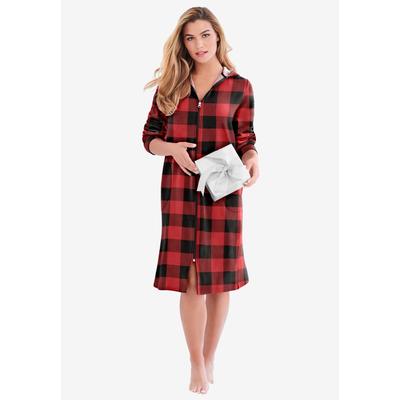 Plus Size Women's Short Hooded Sweatshirt Robe by Dreams & Co. in Red Buffalo Plaid (Size 1X)