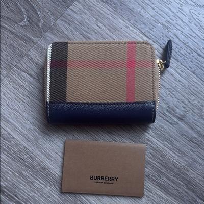 Burberry Bags | Burberry Women's Wallet Tan Navy Designer Zippy Wallet Mini Zip Around Wallet | Color: Blue/Tan | Size: Os