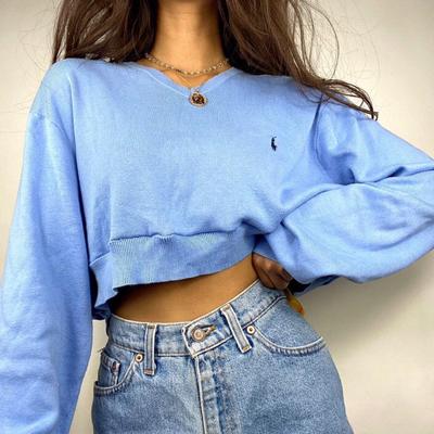 Ralph Lauren Sweaters | Vintage Reworked Ralph Lauren Baby Blue Sweater 100% Pima Cotton | Color: Blue | Size: Xl
