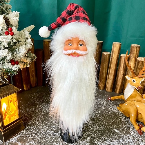Décoration de Noël en forme de tête de Père Noël, décoration de bouteille de vin, décoration de sapin de Noël, décoration de cuisine et de fenêtre, décoration de fête de Noël