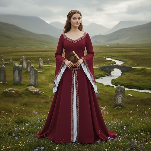 Retro Vintage Mittelalterlich Renaissance Kleid Ausgefallene Kostüme Wikinger Keltischer Ritter Kostüm Damen Keltisch Halloween Karneval Leistung LARP Renaissance-Messe Erwachsene Kleid Image