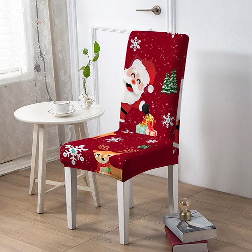 Weihnachts-Esszimmerstuhlbezug, geometrisch bedruckter Polyester-Schonbezug, elastischer, rutschfester Stuhlschutz für Zuhause oder Party Image