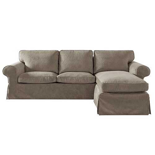 Bezug für 3-Sitzer-Sofa Ektorp mit Chaiselongue, einfarbiger, gesteppter Cord-Schonbezug, langlebiger, rutschfester Schutz für das Wohnzimmer Image