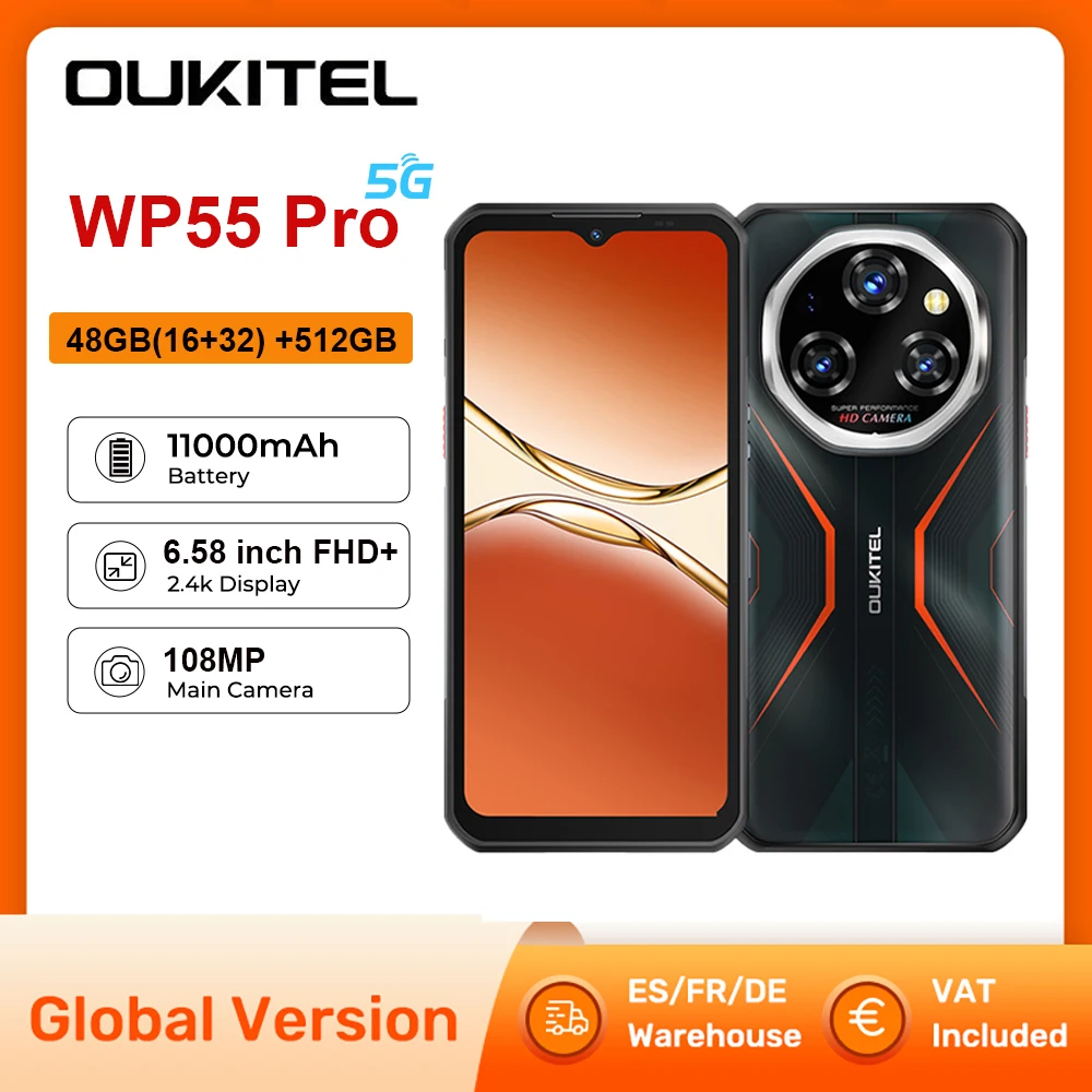 Oukitel WP55 Pro 5G Smartphone robuste 48GB(16 + 32) + 512GB 6.6 