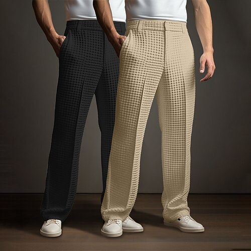 Herren Hose Anzughose Waffelhose Strickhosen Fronttasche Gerader Schnitt Mehrfachpackung Einfach Komfort Volle Länge Formell Hochzeit Geschäft Mode Schick Modern Weiß Khaki Khaki Schwarz Image