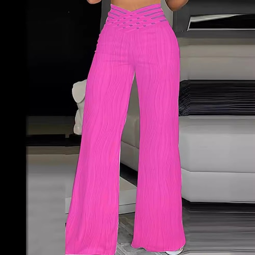 Damen Hose Sommerhose Baggy-Hosen Urlaub Mode Streetwear Volle Länge Hohe Taille Einfach Elastischer Bund Weites Bein Weich Bequem Atmungsaktiv Dehnbar Outdoor Club Formell Blau Schwarz Weiß Gelb Image