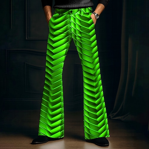 Herren Optische Täuschung Geometrisches Muster Disco-Hosen 60er 70er Schlaghosen Mittlere Taille Western Vintage-Retro Outdoor Urlaub Lässig Seitentaschen Schlaghose Frühling Herbst 3D-Druck Blau Image