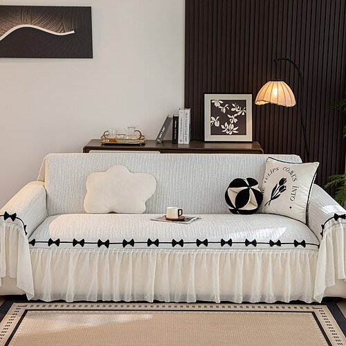 Sofabezug mit Schleife für Haustiere, haustierfreundlicher bedruckter Sofahandtuch-Schonbezug, staubdichter, rutschfester, eleganter Sofaschutz für 1-4-Sitzer und L-förmige Sofas Image