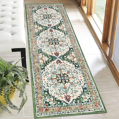 Runner-Teppiche für Flur Küche Persischer Stil Kristall Samt Absorbierender Fußmatte für Waschbecken Waschküche Flur Langlebig Gummirücken Weich Rutschfest Maschinenwaschbar Image