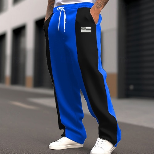 Herren Jogginghose Hose Gerade geschnittene Sweatpants Kordelzug Tasche Elastischer Bund Farbblock Nationalflagge Komfort Weihnachten Sport im Freien Mode Lässig Schwarz Rote Mikroelastisch Image