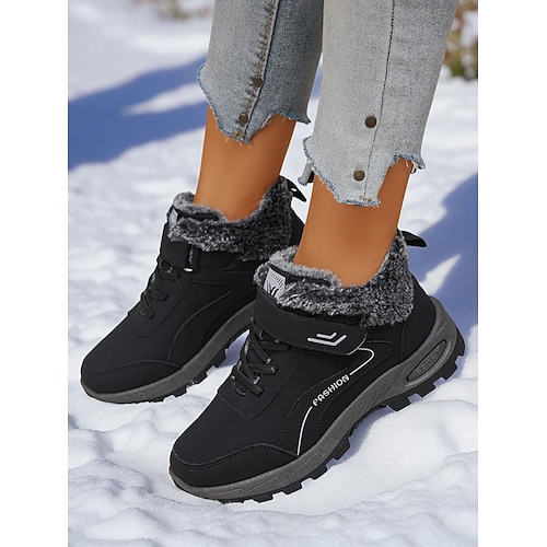 Warme, mit Fell gefütterte Damen-Sneaker, wasserdichte, rutschfeste Freizeit-Winterschuhe für den Außenbereich bei kaltem Wetter Image
