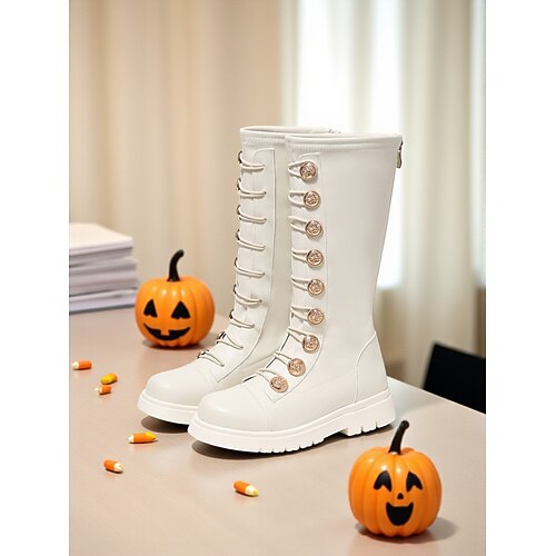 Von koreanischen Idolen inspirierte Popstar-Kostümschuhe – trendige weiße und braune Modestiefel für Mädchen im Casual- und Streetstyle Image